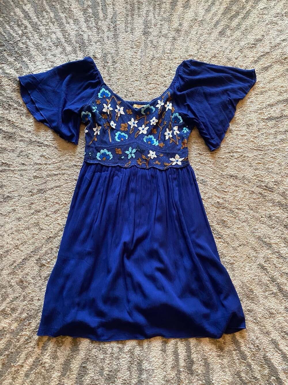 Women's Embroidered Crinkle Flutter Sleeve Mini Dress